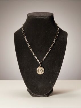 Upcycled Chanel Pavé Double-Ring Pendant Necklace- Chanel Stamped